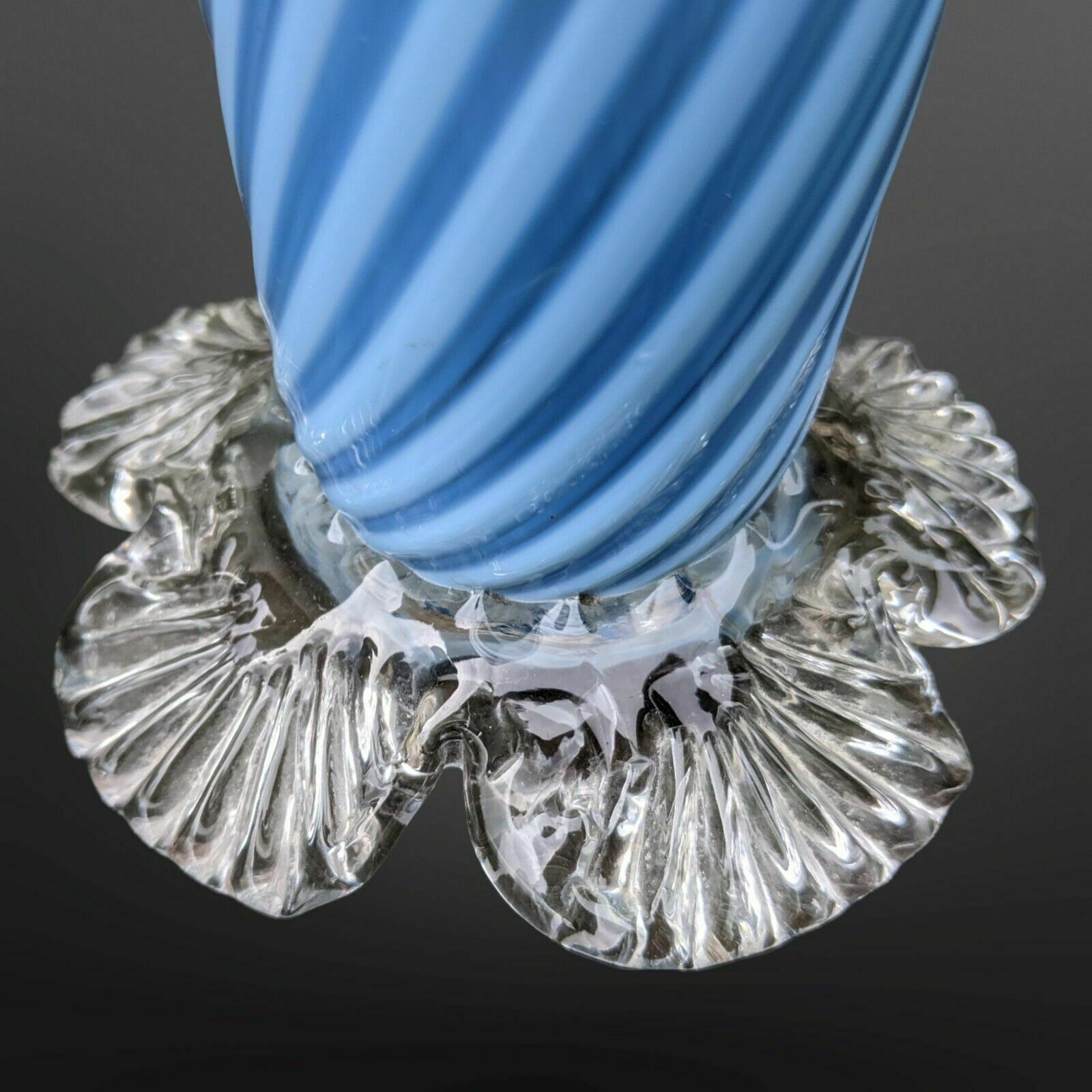 Beautiful Pair Of Victorian Blue Spiral Glass Vases photo Home Decor