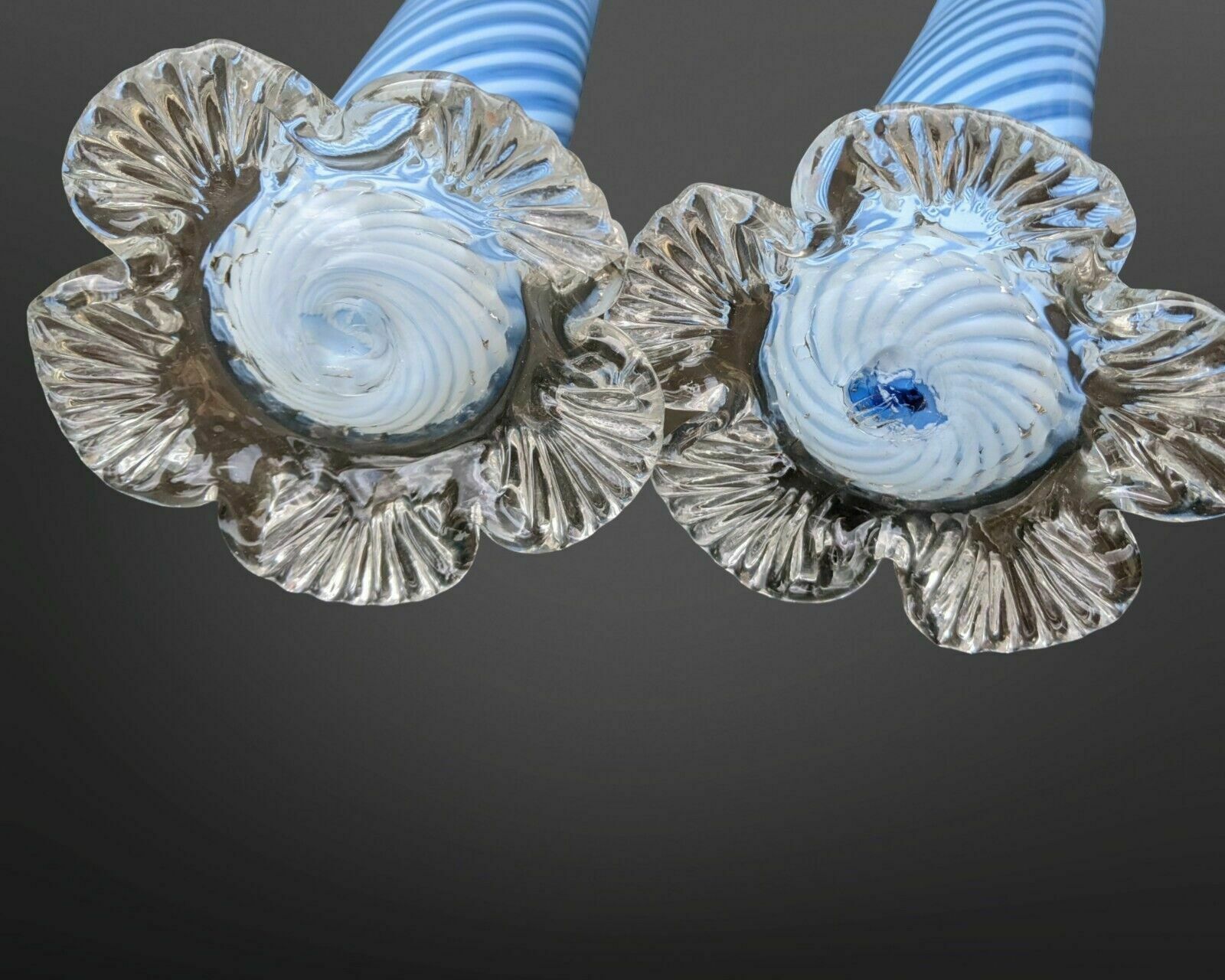 Beautiful Pair Of Victorian Blue Spiral Glass Vases photo 345.0