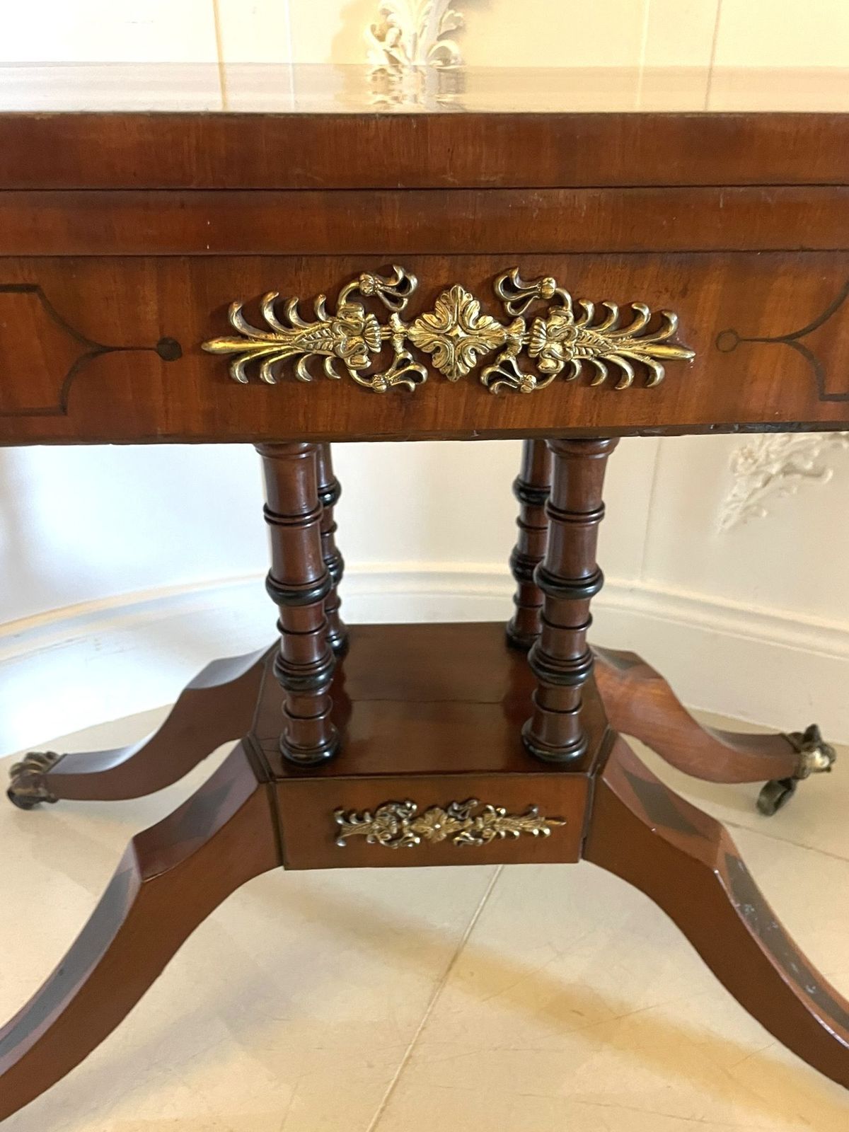 photo furniture Antique Figured Mahogany Card Table With Gilded Brass Mounts