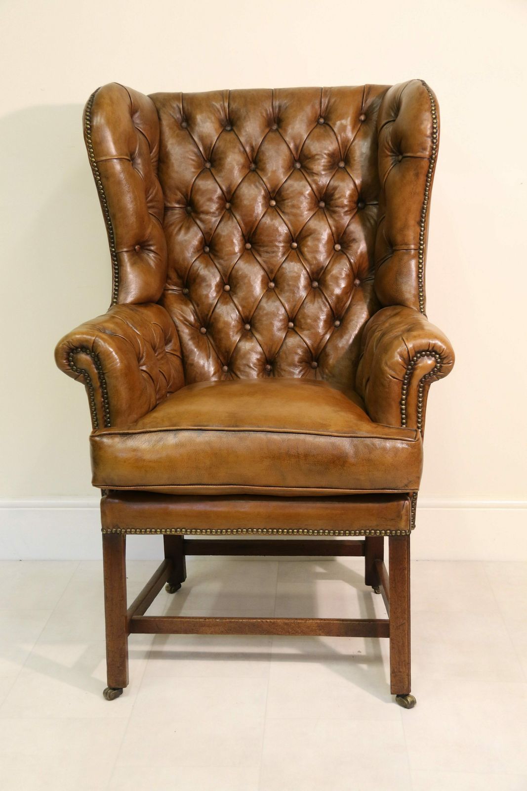 A Rare 18th Century Deep Buttoned Leather Wing Backed Arm Chair Circa 1770