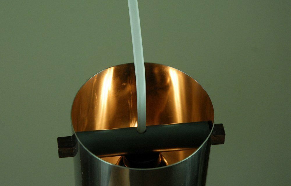 Model 571 Polished Steel Pendant Lamp By Uno & östen Kristiansson For Luxus, Vittsjö, Sweden, 1970s photo vintage