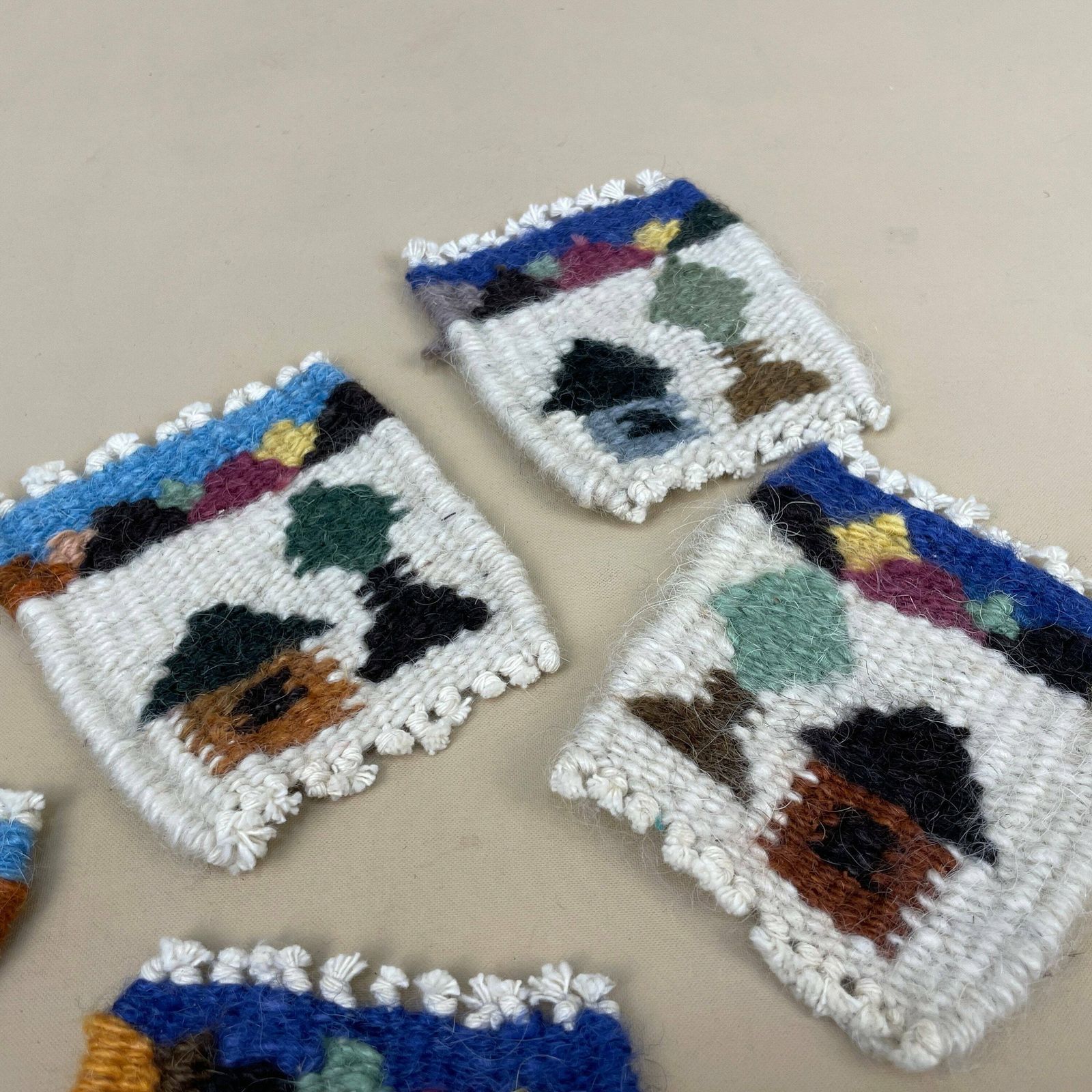 Set Of 5 Coaster Placemat Small Drink Holder Drinks Mat Woven Handmade Fabric Tassels Patterned Wool photo furniture