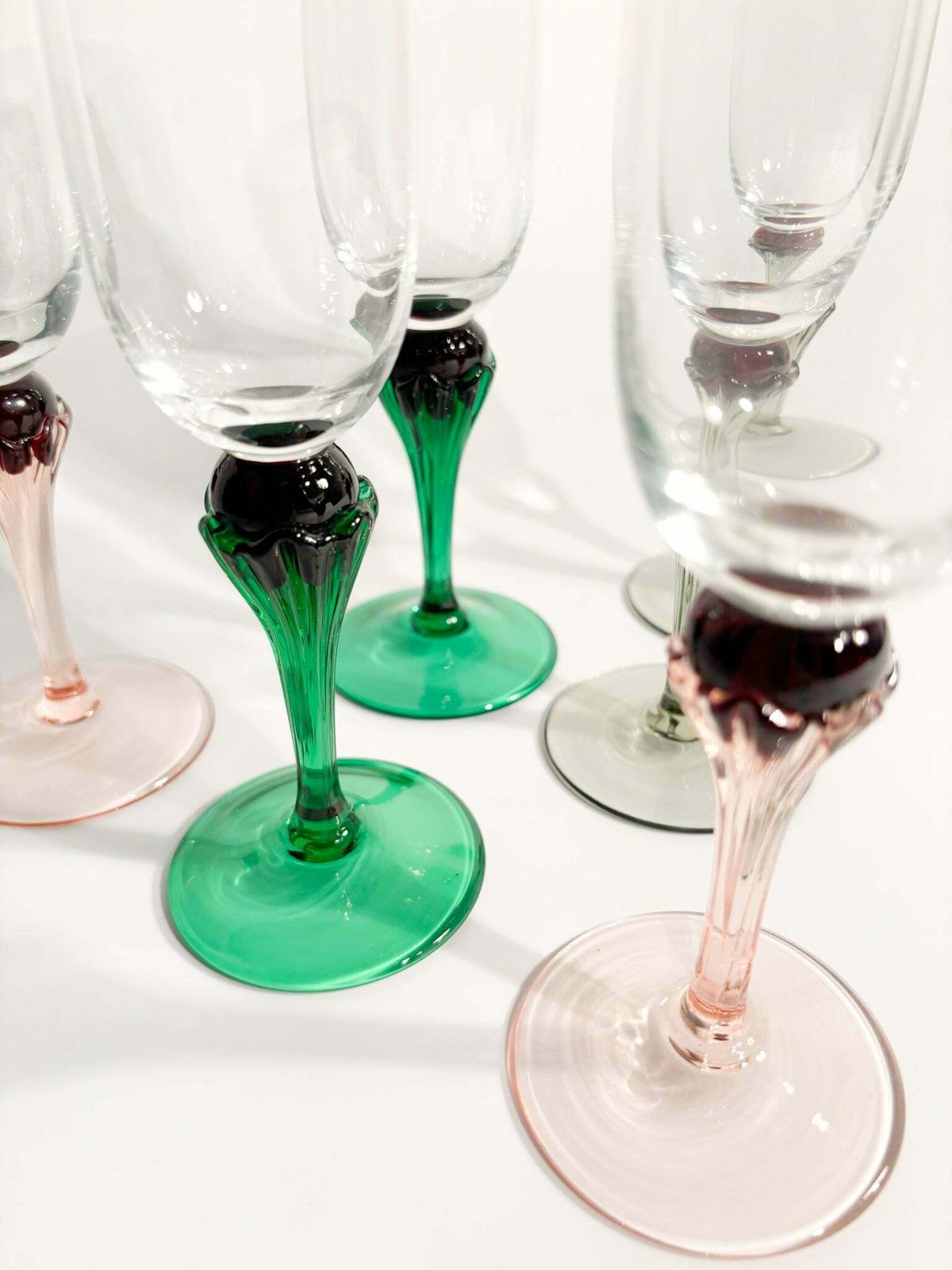 Set Of Six Multicolored Murano Glass Goblets From The 1980s photo buy