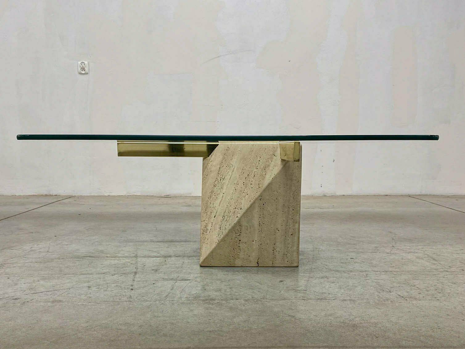 photo furniture Italian Travertine Coffee Table From Artedi, 1970s