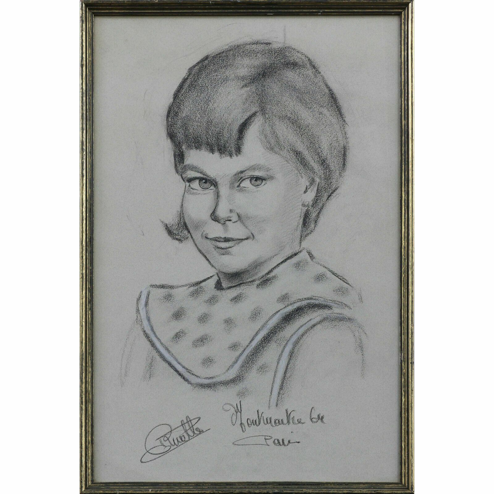 Charcoal Sketch By P Huette. Portrait Of A Lady
