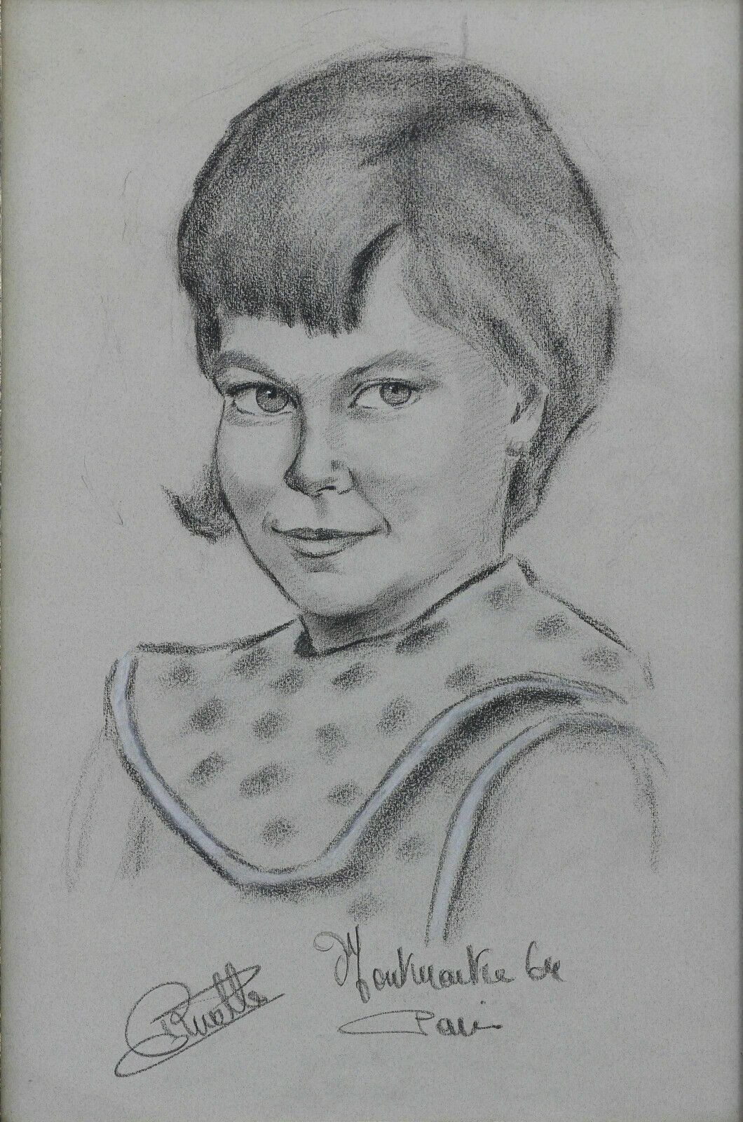Charcoal Sketch By P Huette. Portrait Of A Lady photo furniture