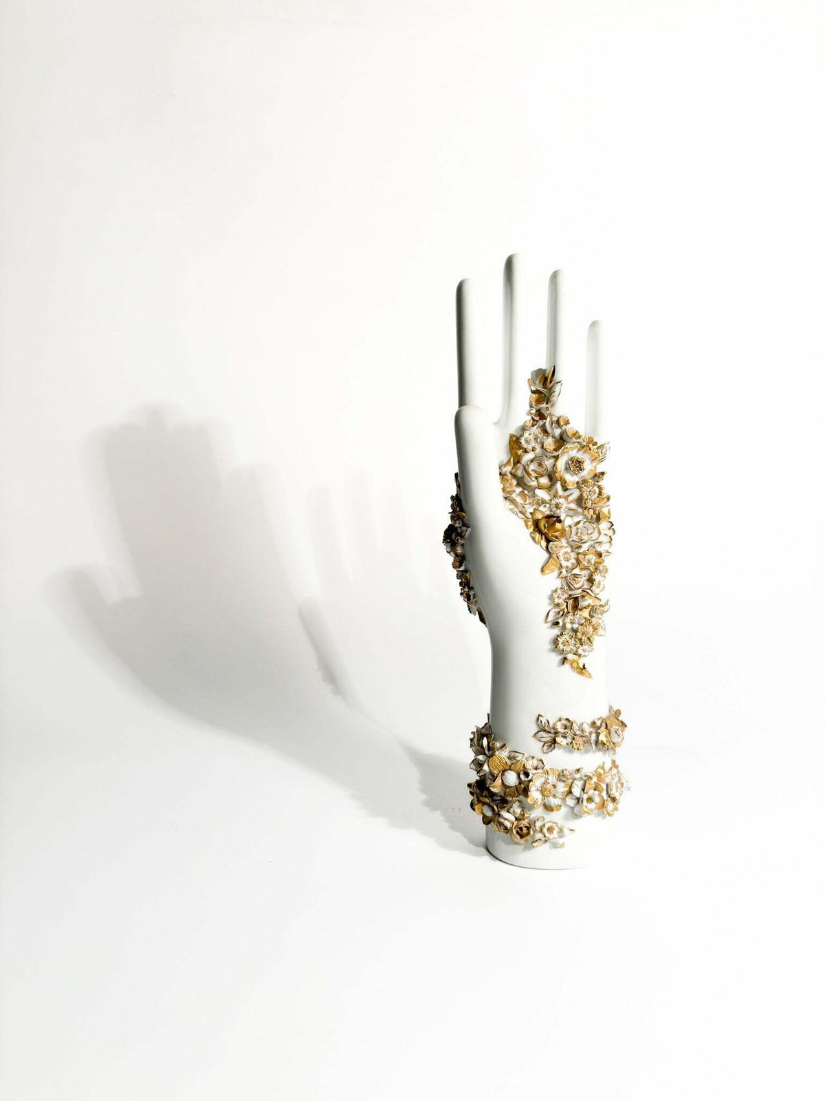 White And Gold Flowered Hand Art By Gio Ponti For Richard Ginori 1980s photo furniture