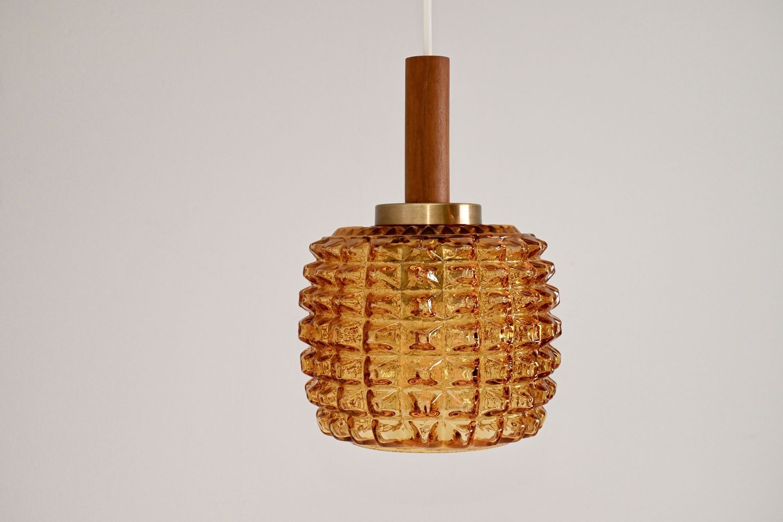 Scandinavian Pendant Light With Spiked Shade Glass And Teak, In The Style Of Orrefors, Sweden 1960s photo furniture