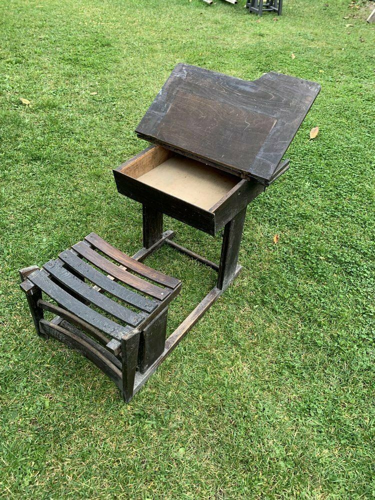 Antique Brown Painted Children's School Bench And Desk, 1920s photo furniture