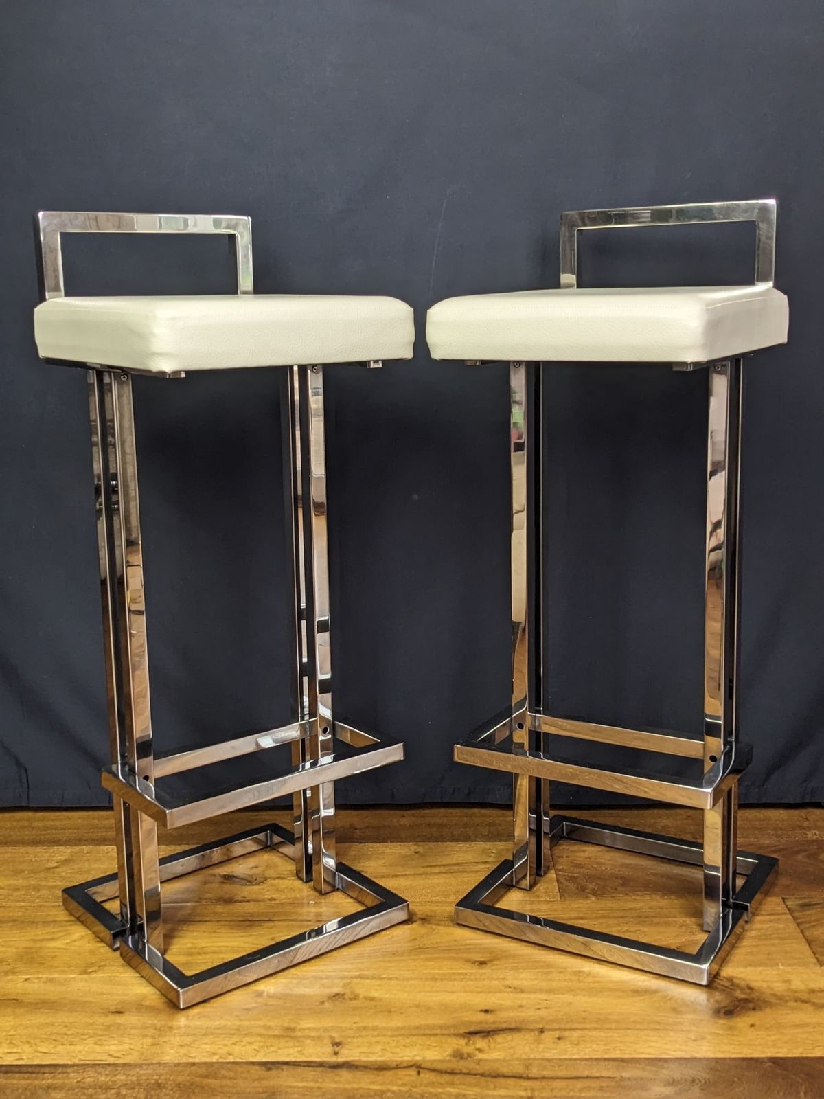 Pair Of Chrome Bar Stools Attributed To Iconic Italian Designer Romeo Rega photo furniture