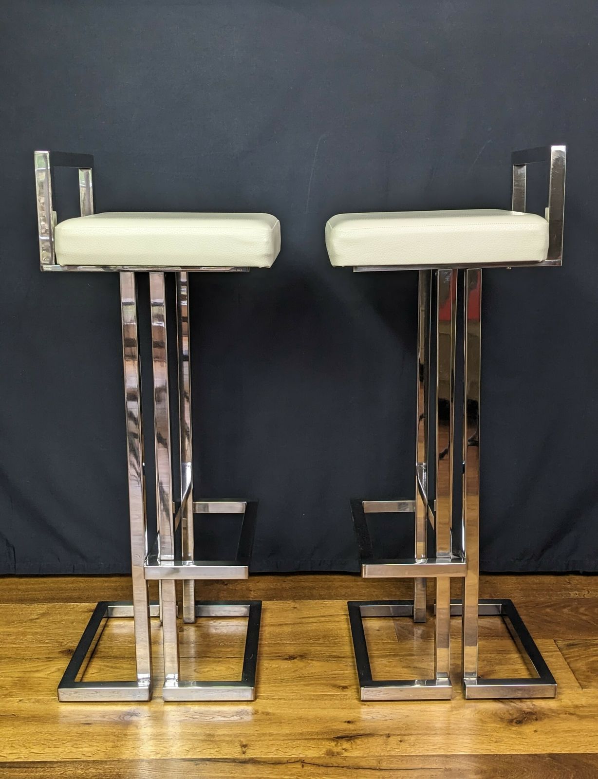 Pair Of Chrome Bar Stools Attributed To Iconic Italian Designer Romeo Rega photo Furniture