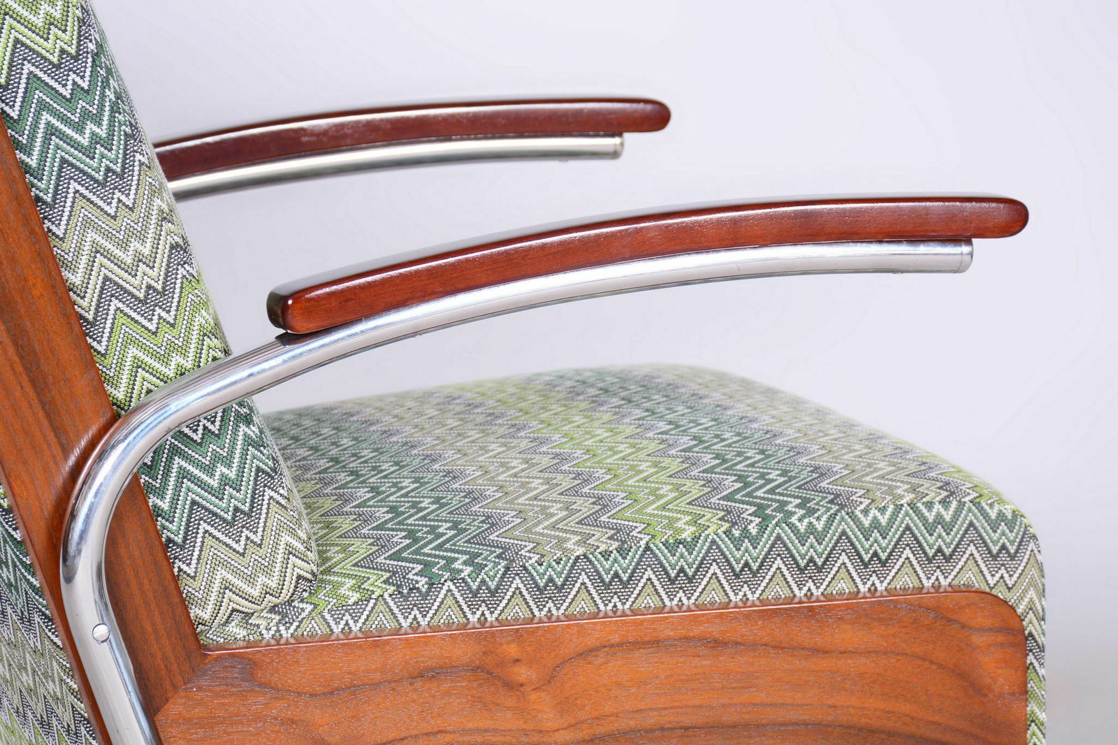 1750.0 Restored Art Deco Armchair, Beech, Spruce, Walnut, Chrome, Czech, 1930s photo