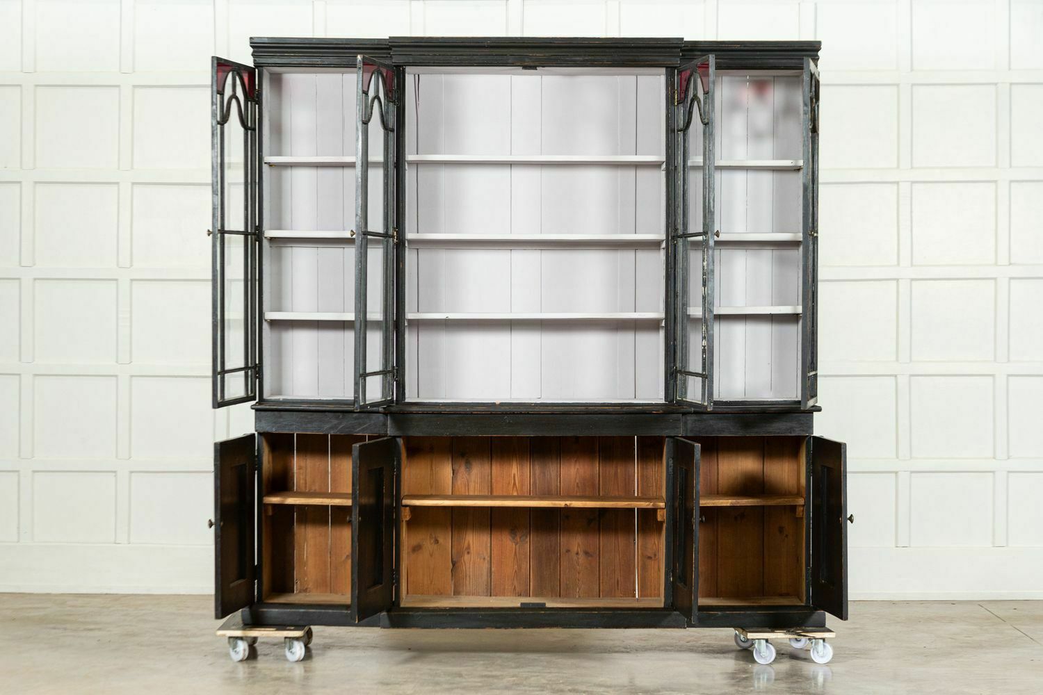 Large 19thc English Ebonised Breakfront Glazed Pine Dresser photo furniture