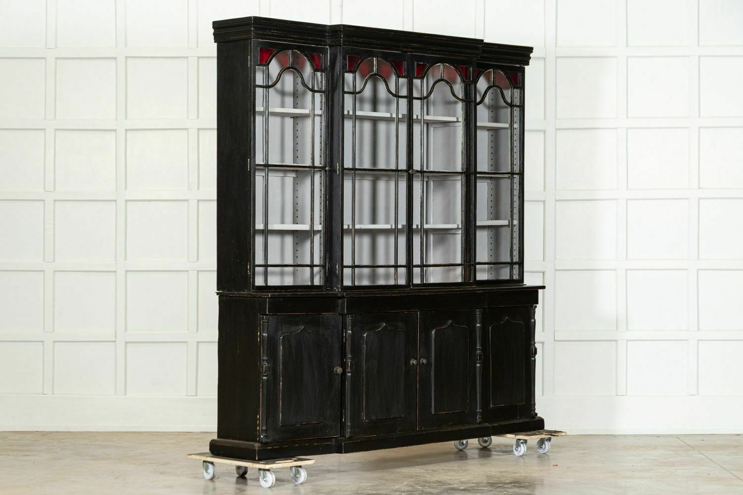 Large 19thc English Ebonised Breakfront Glazed Pine Dresser photo for sale