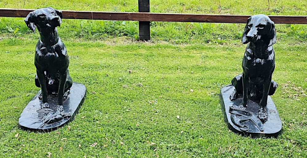A Rare Pair Of 20th Century Animalier Cast Iron Hunting Dogs photo for sale