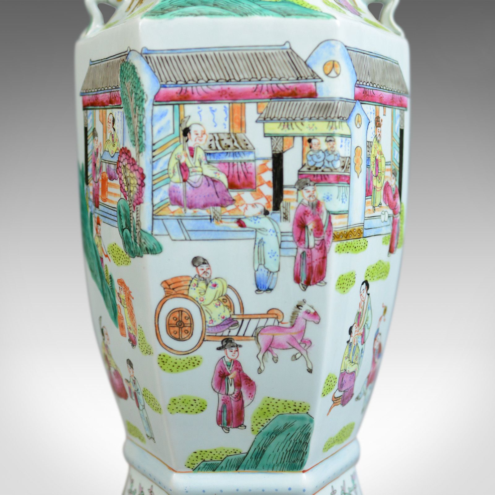 Mid 20th Century, Hexagonal, Baluster Vase, Chinese Ceramic Urn photo Home Decor