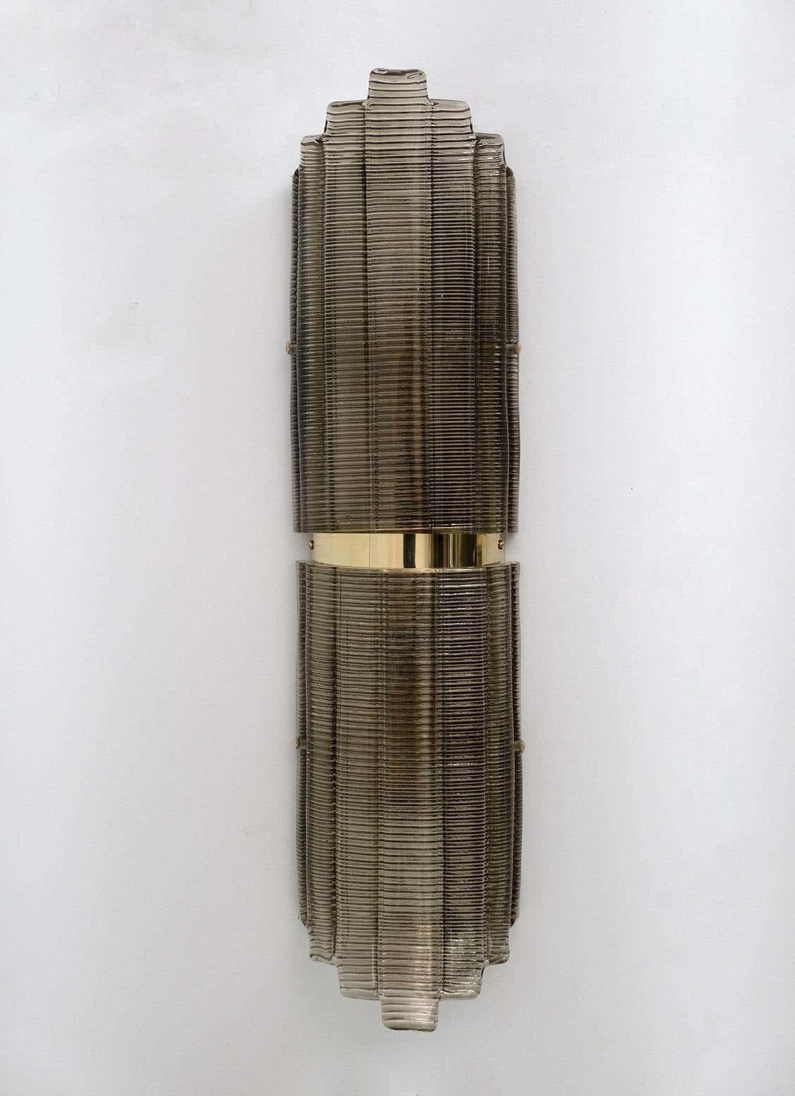 Pair Of Modern Italian Brass And Murano Glass Textured Wall Sconce photo Lighting