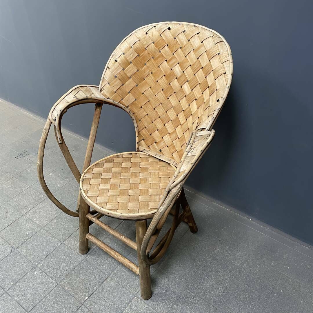 Braided Folk Art Wooden Chair photo vintage