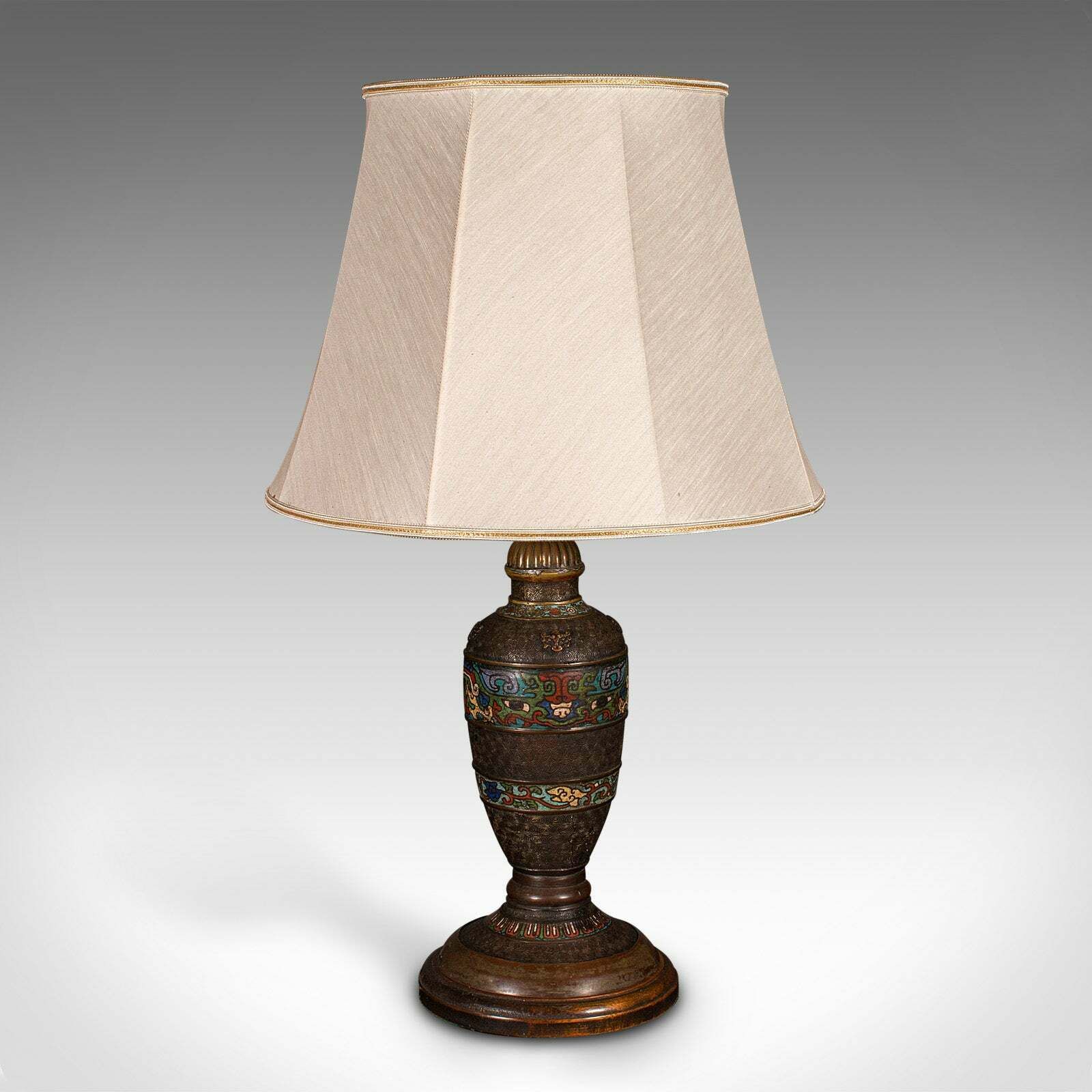 Antique Cloisonne Lamp, Japanese, Bronze, Table Light, Victorian, Meiji, C.1850 photo Lighting