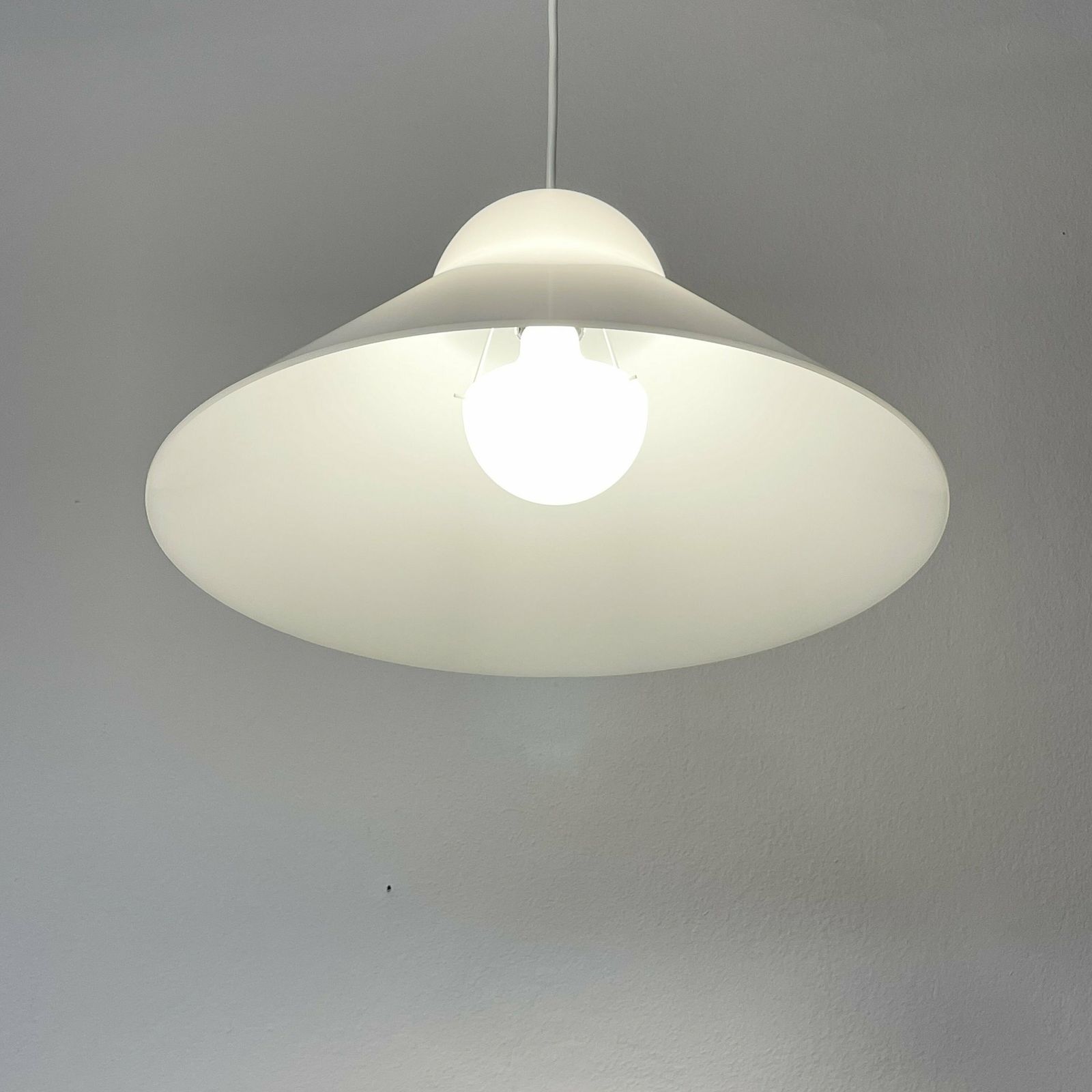 Cool Danish Vintage 1980s Minimalist Ceiling Lamp In White Plastic   Design By Friis & Moltke For Lampas photo for sale