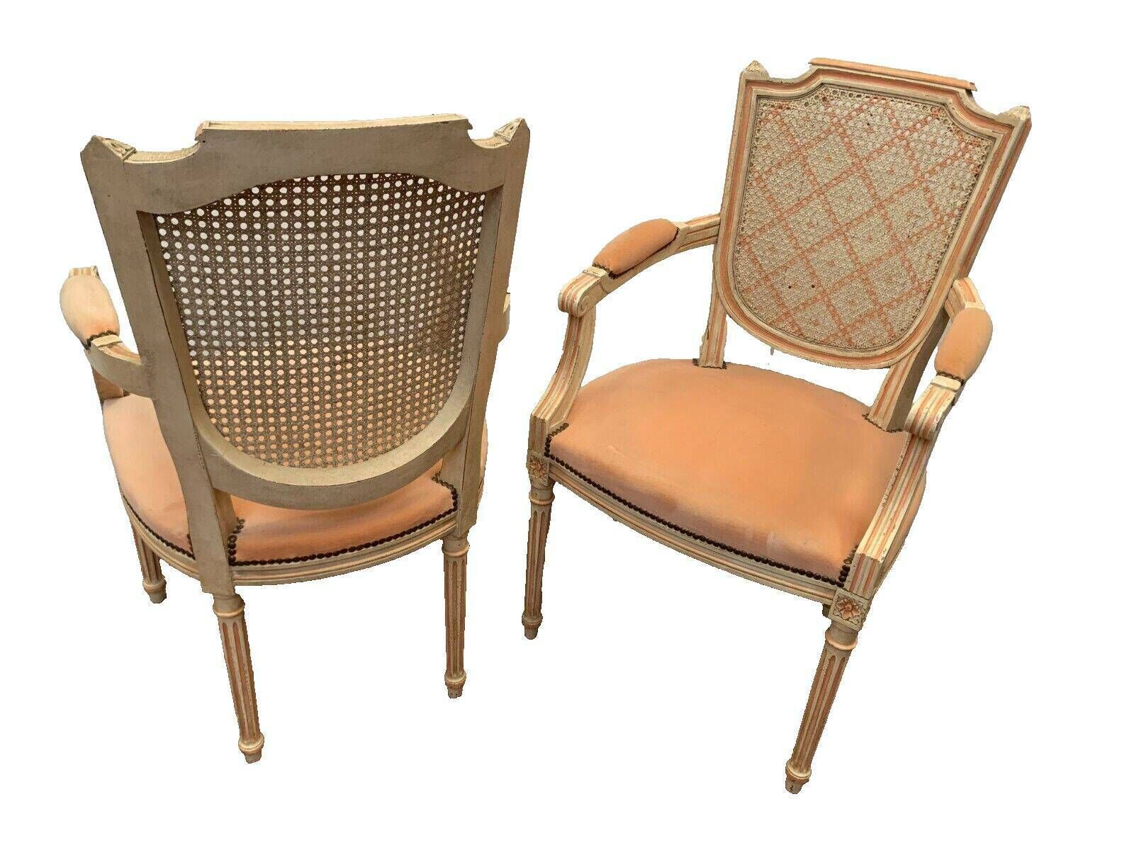 Pair Of Louis XVI Style Armchairs In 20th Century Patinated Beech photo for sale