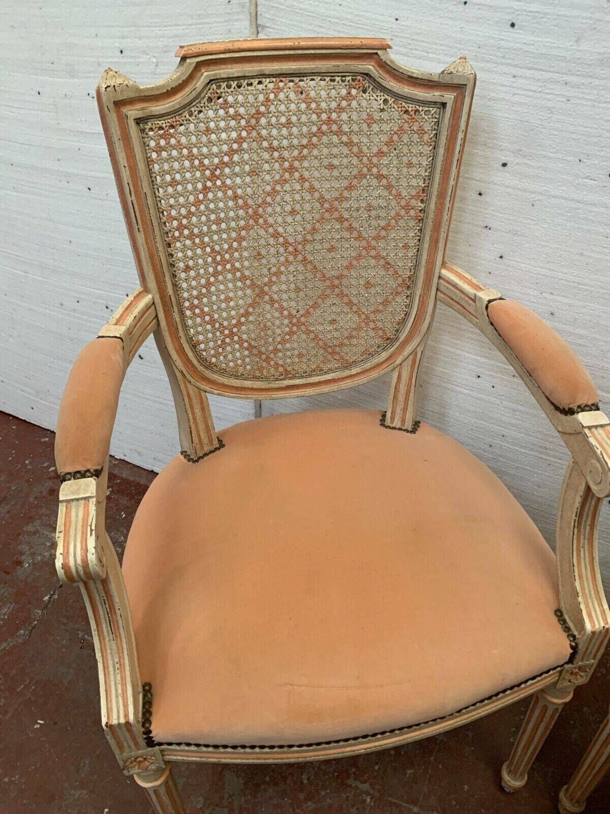 photo for sale Pair Of Louis XVI Style Armchairs In 20th Century Patinated Beech