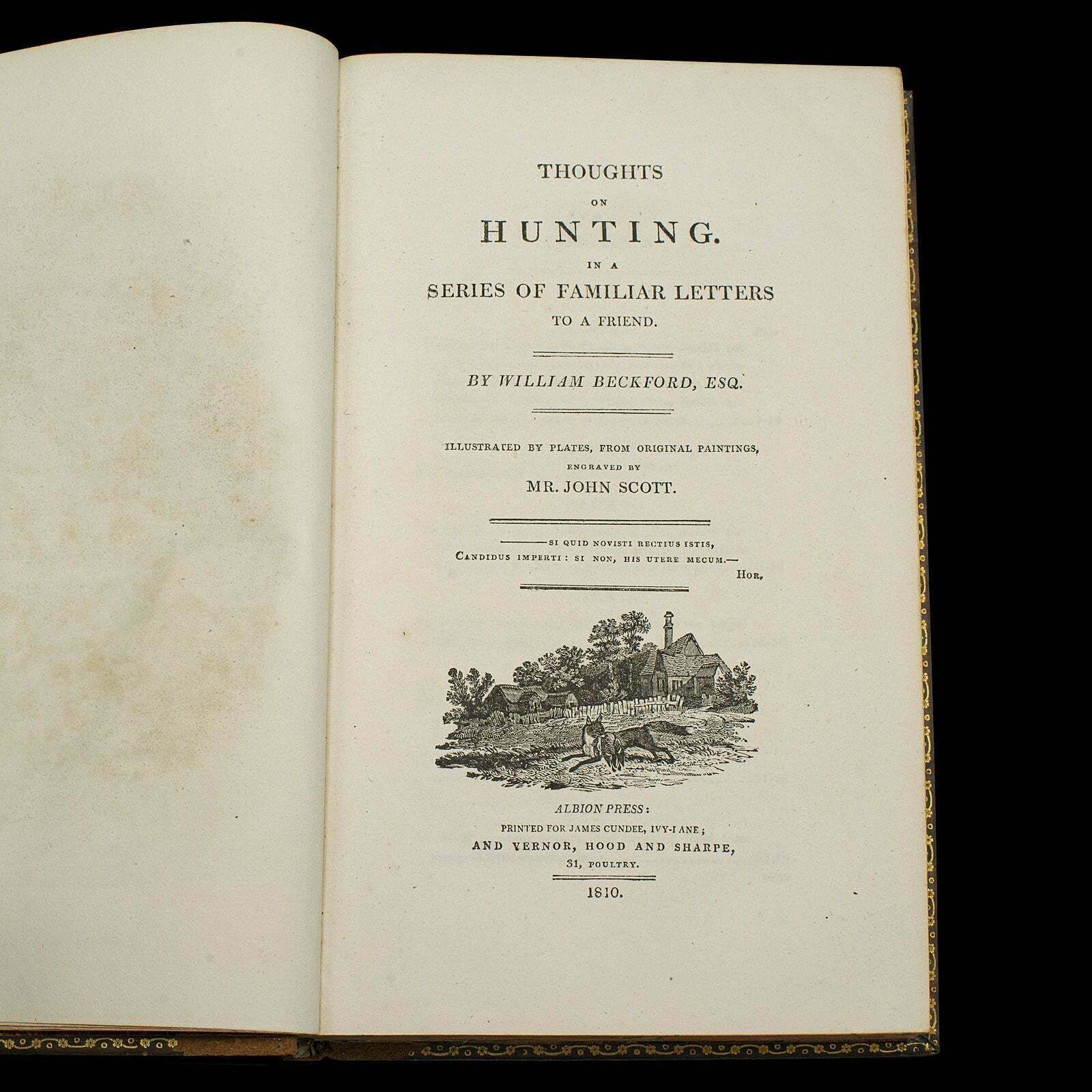 Antique Book, Thoughts On Hunting By William Beckford, English, Georgian, 1810 photo vinterior
