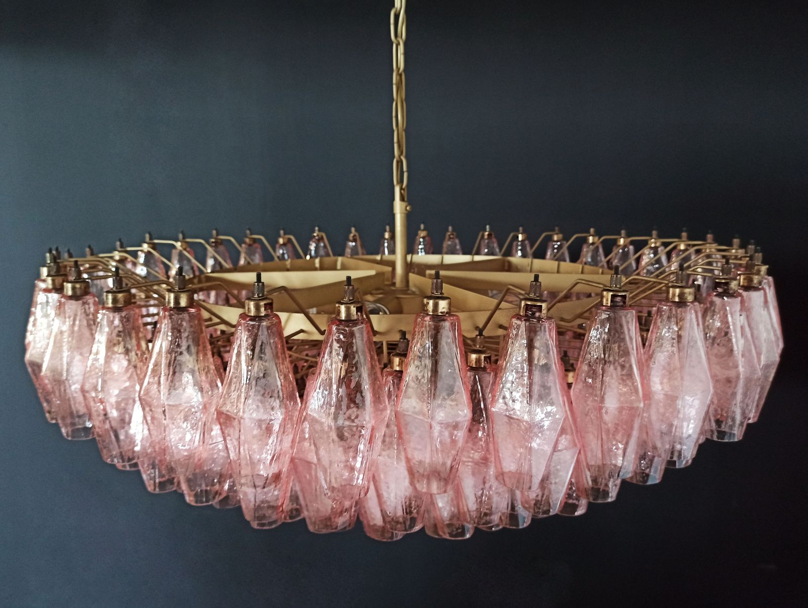 Amazing Murano Glass Candelier   185 Pink Poliedri photo vintage