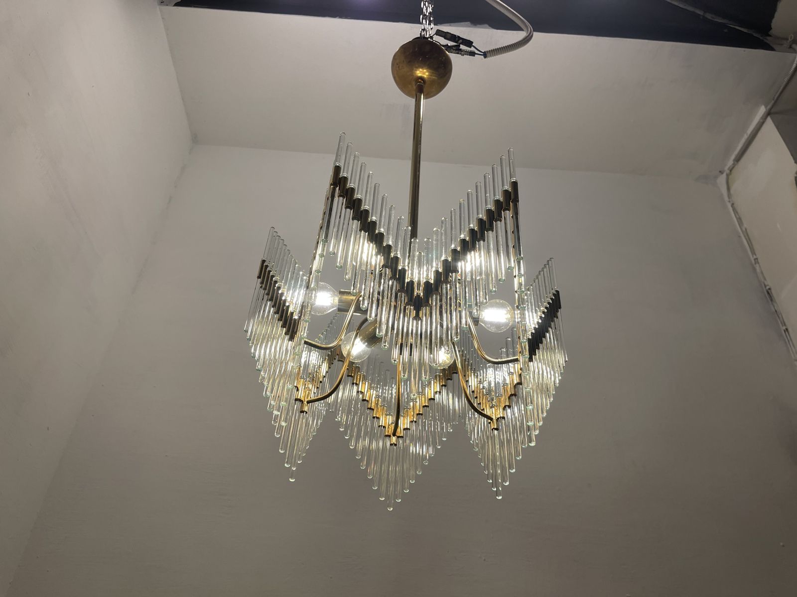 Brass Murano Glass Rod Chandelier 1970’s photo for sale