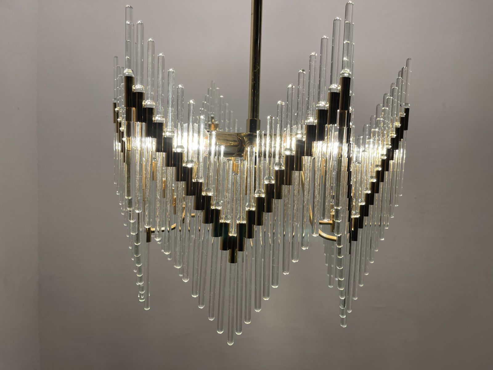 photo furniture Brass Murano Glass Rod Chandelier 1970’s