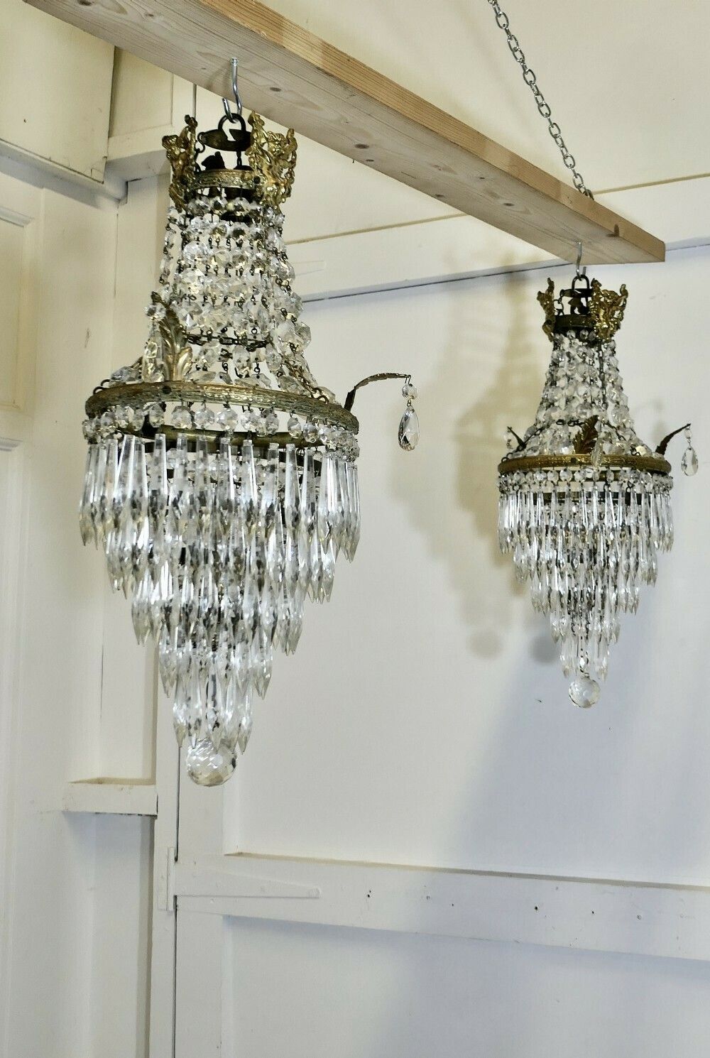 A Pair Of French Empire Style Tent And Waterfall Chandeliers