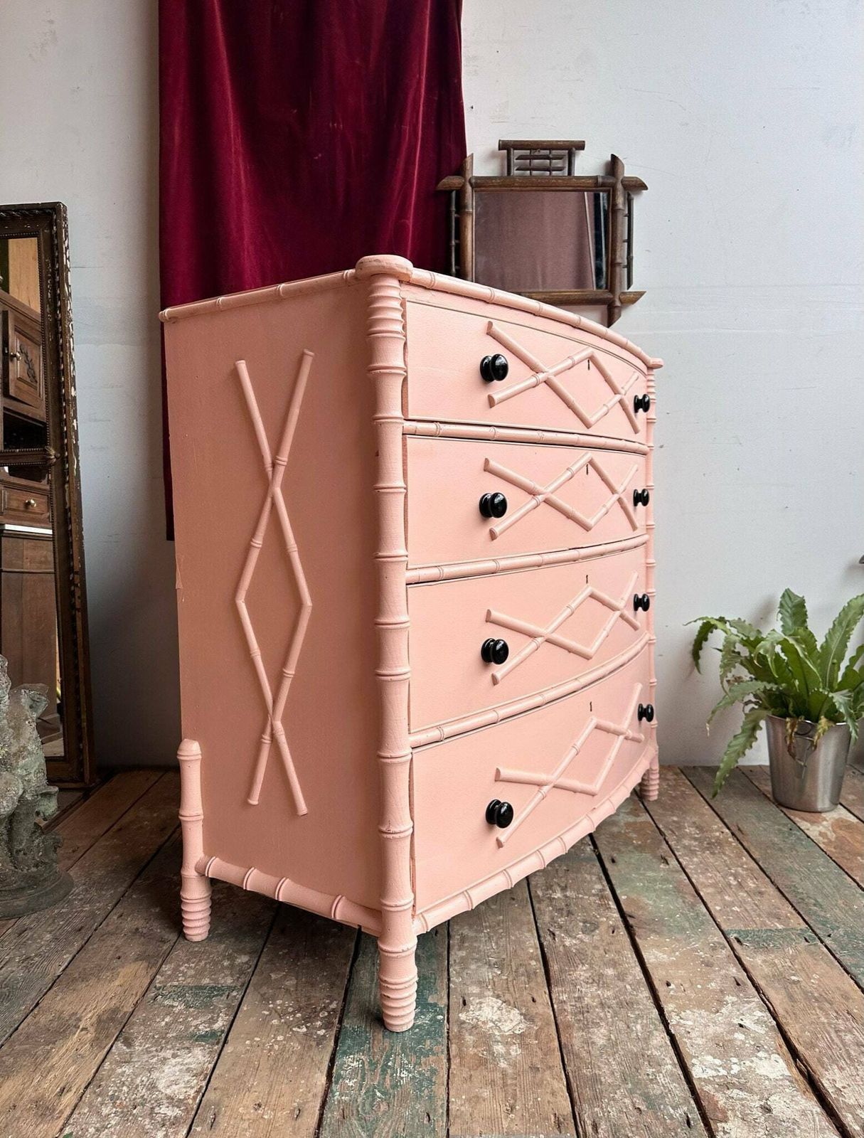 Beautiful Faux Bamboo Hand Painted Regency Style Chest Of Drawers Using Reclaimed Antique Pieces Dated C.1800   1950s photo buy