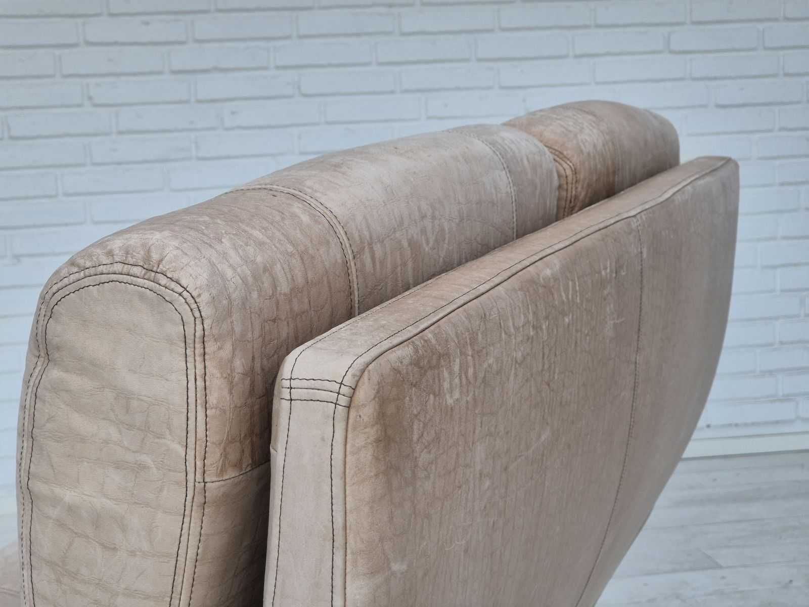 1600.0 1970s, Scandinavian 2 Seater Sofa, Original Very Good Condition, Leather. photo