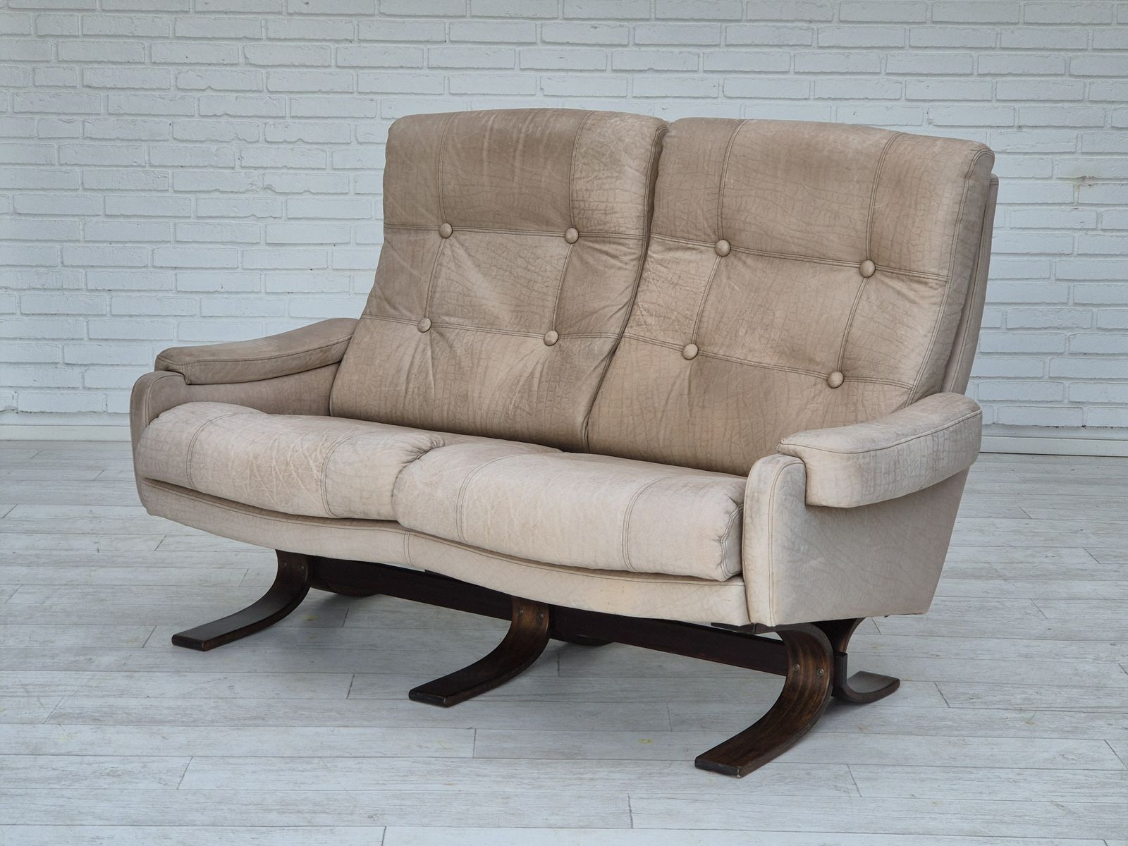 photo buy 1970s, Scandinavian 2 Seater Sofa, Original Very Good Condition, Leather.