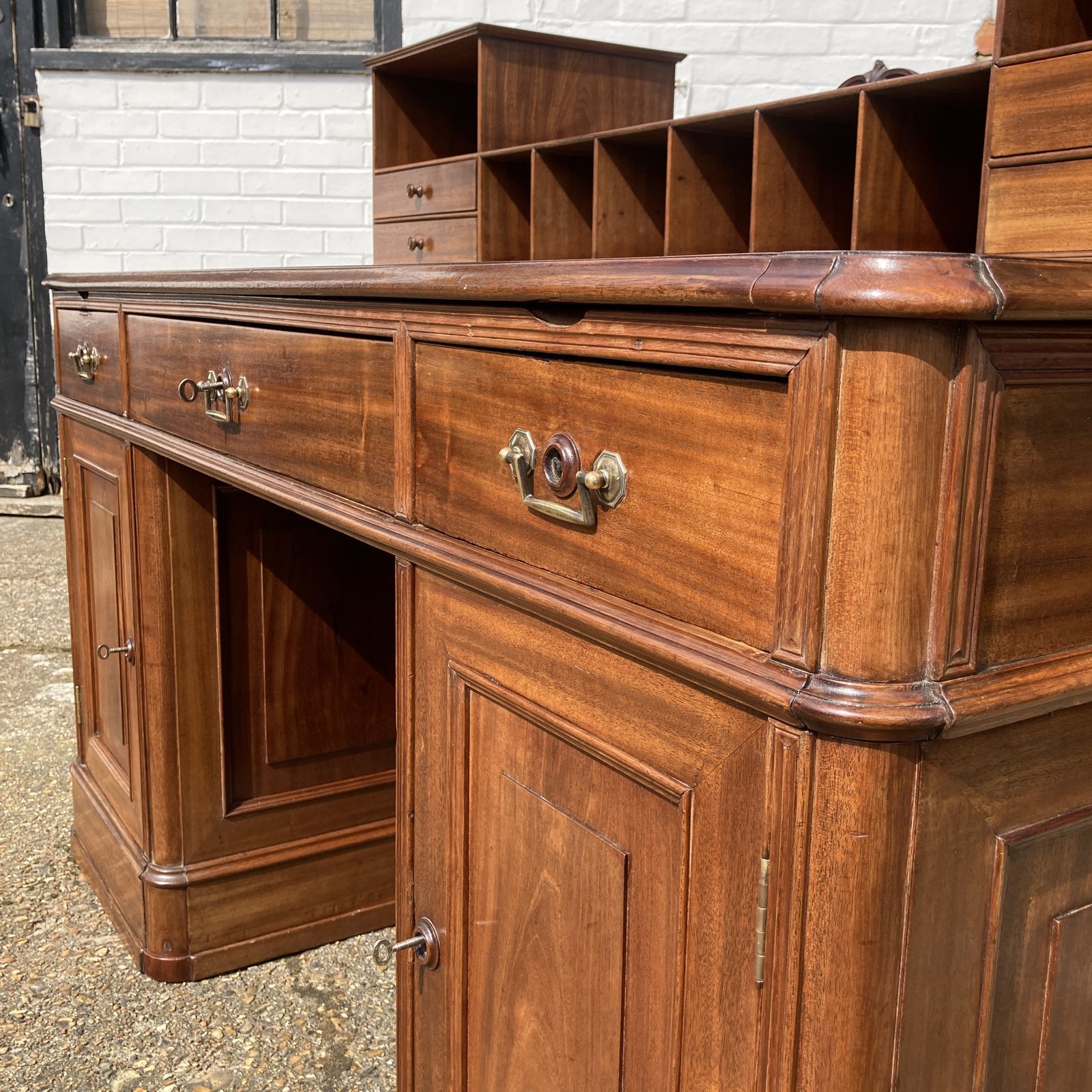 Italian Mahogany Pedestal Desk, Circa 1850 photo vintage