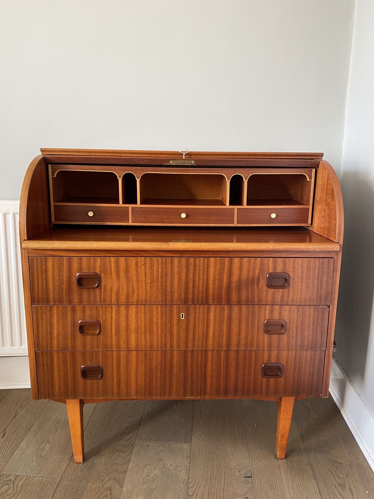 Midcentury Swedish Rolltop Teak Bureau By Egon Ostergaard
