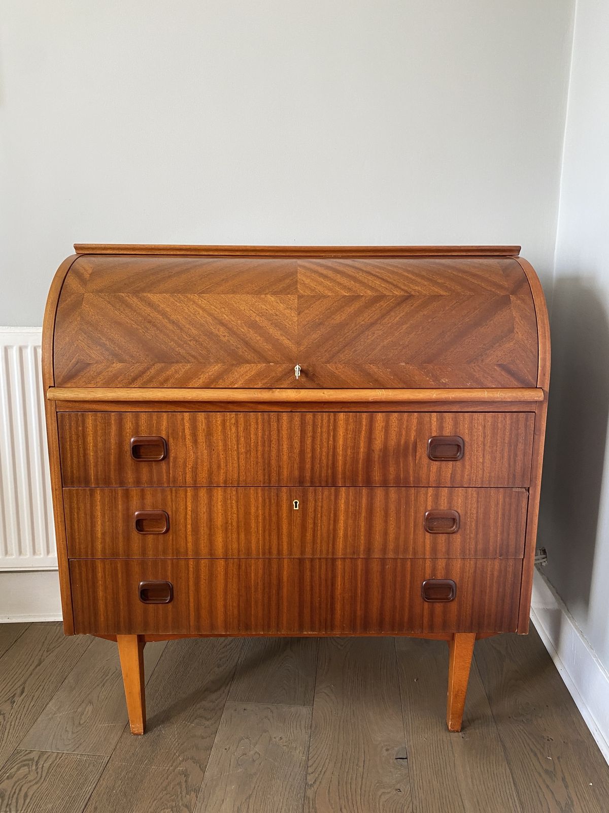 Midcentury Swedish Rolltop Teak Bureau By Egon Ostergaard photo 950.0