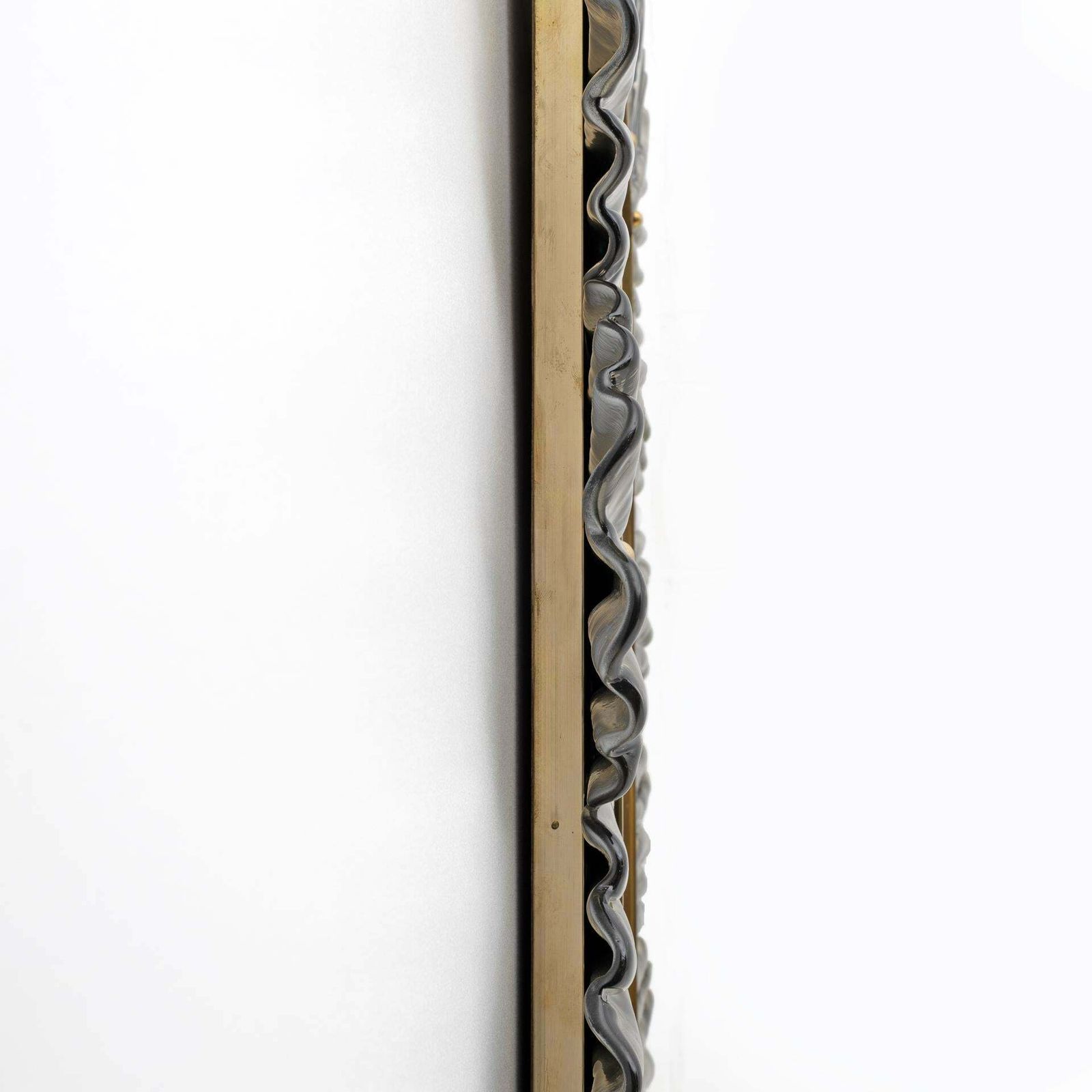 Mid Century Modern Italian Brass And Leaves Murano Glass Wall Mirror photo buy