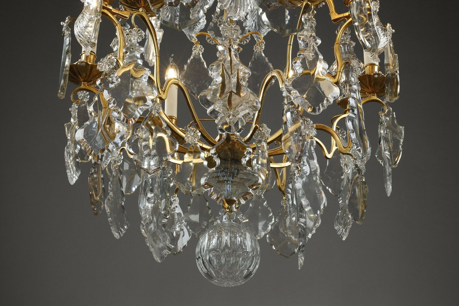 Six Light Gilt Bronze Cage Chandelier With Cut Crystal Pendants And Daggers photo 12611.0