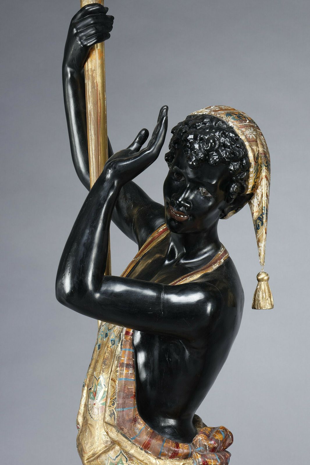 Garden Lighting Pair Of Black And Polychrome Lacquered Wood Torchholders Depicting Nubians photo