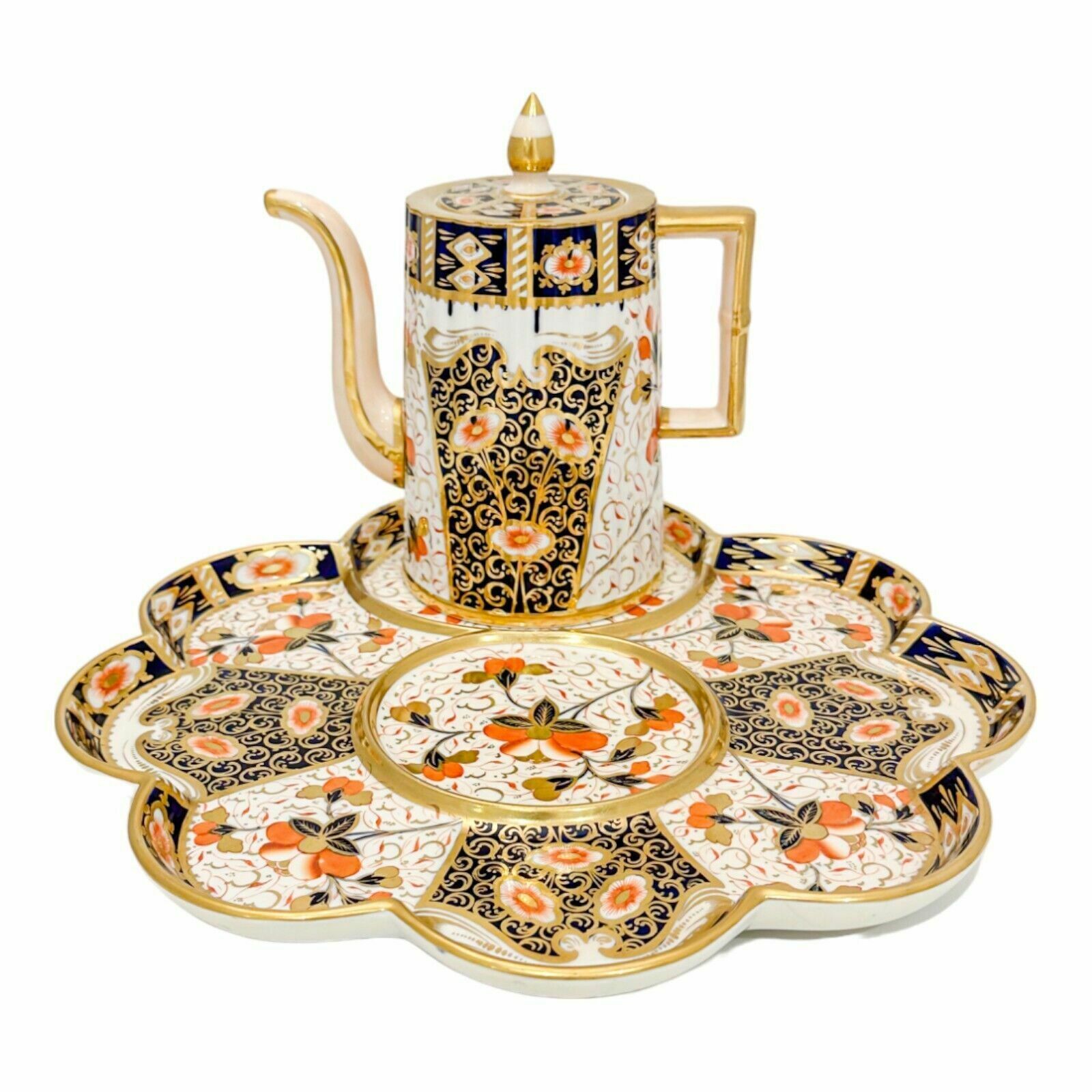 Antique Victorian Davenport Porcelain Gold Red Imari Cabaret Tray, Coffee Pot