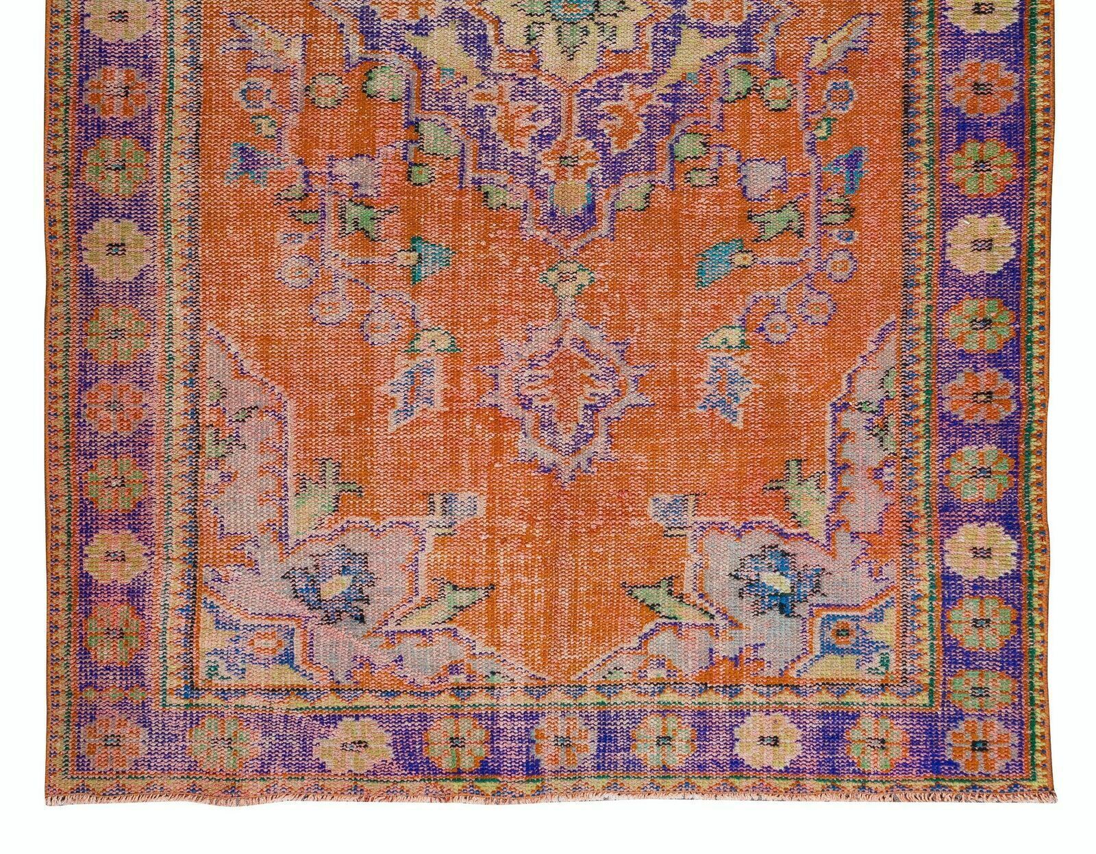 Handmade Anatolian Vintage Rug In Burnt Orange, Purple, Blue & Green photo 418.0
