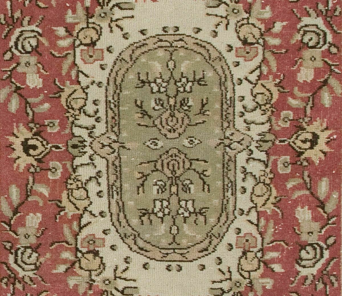 119x208 Cm Vintage 1960s Turkish Hand Knotted Rug In Red, Beige, Ivory photo Textiles