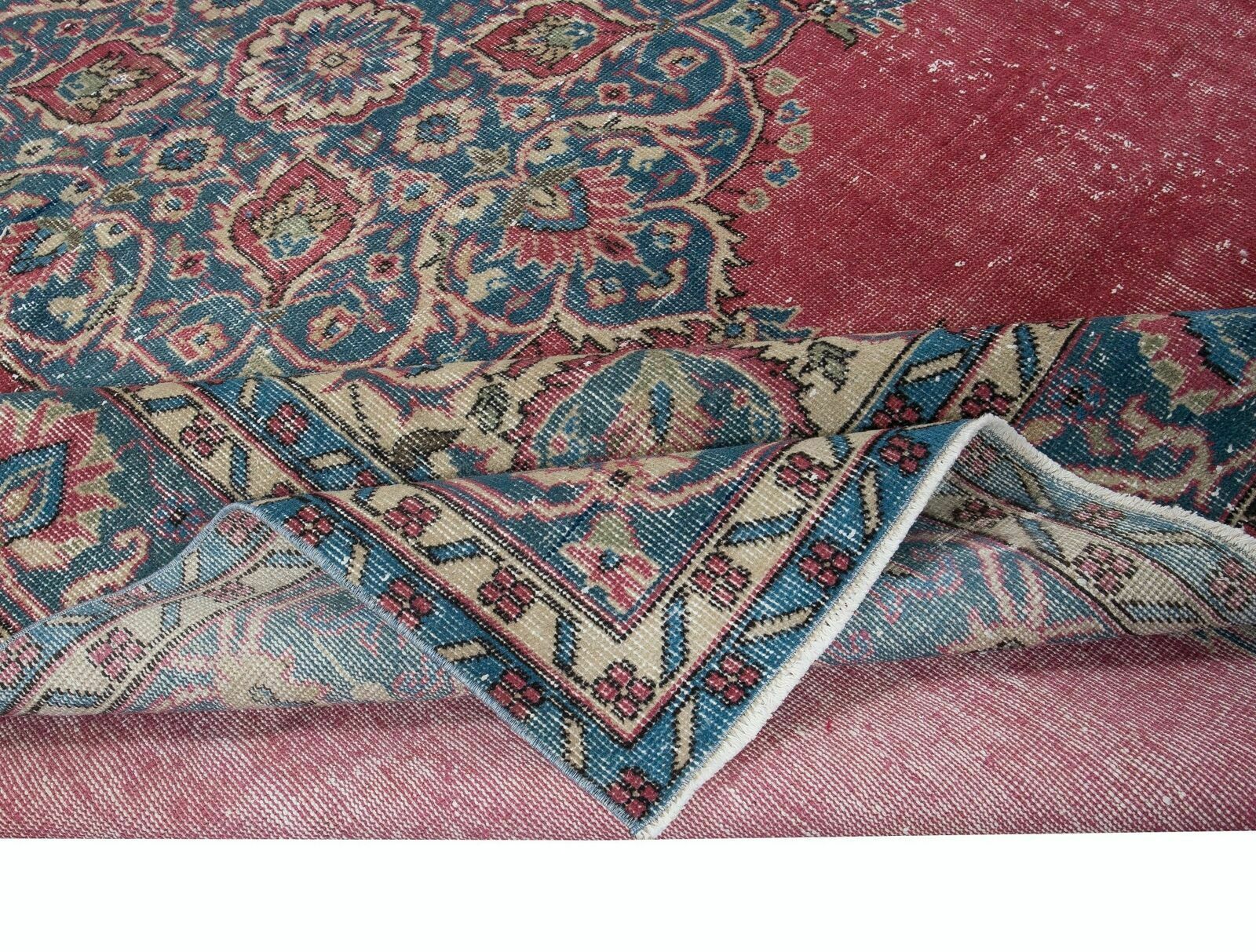 7.8x10.5 Ft One Of A Kind Handmade Vintage Anatolian Area Rug In Red & Dark Blue photo for sale