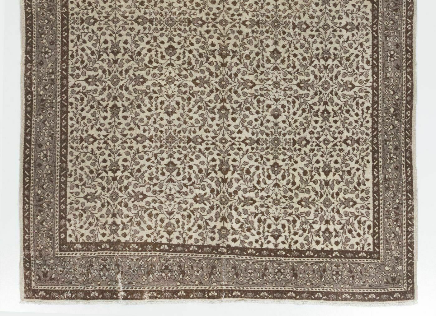 Handmade Vintage Anatolian Oushak Rug. Faded Floral Woolen Carpet photo for sale