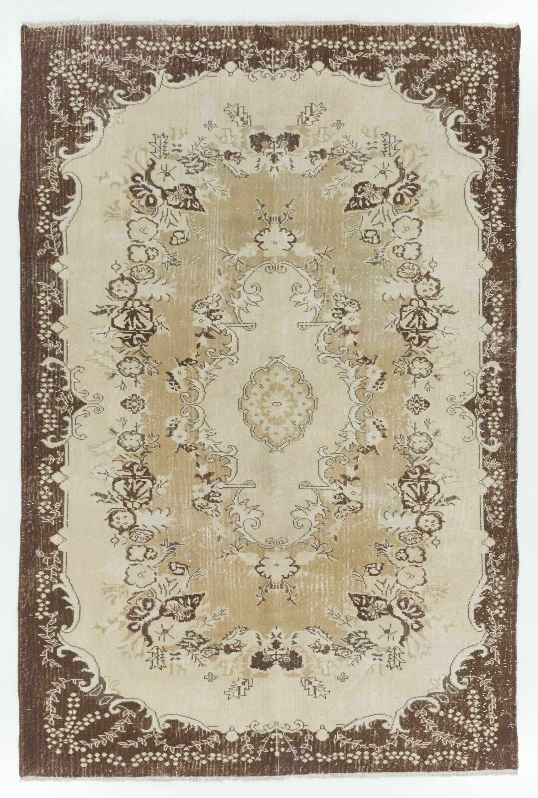 6.5x10 Ft Garden Design Eastern Rug Made Of Natural Beige, Brown & Sand Wool