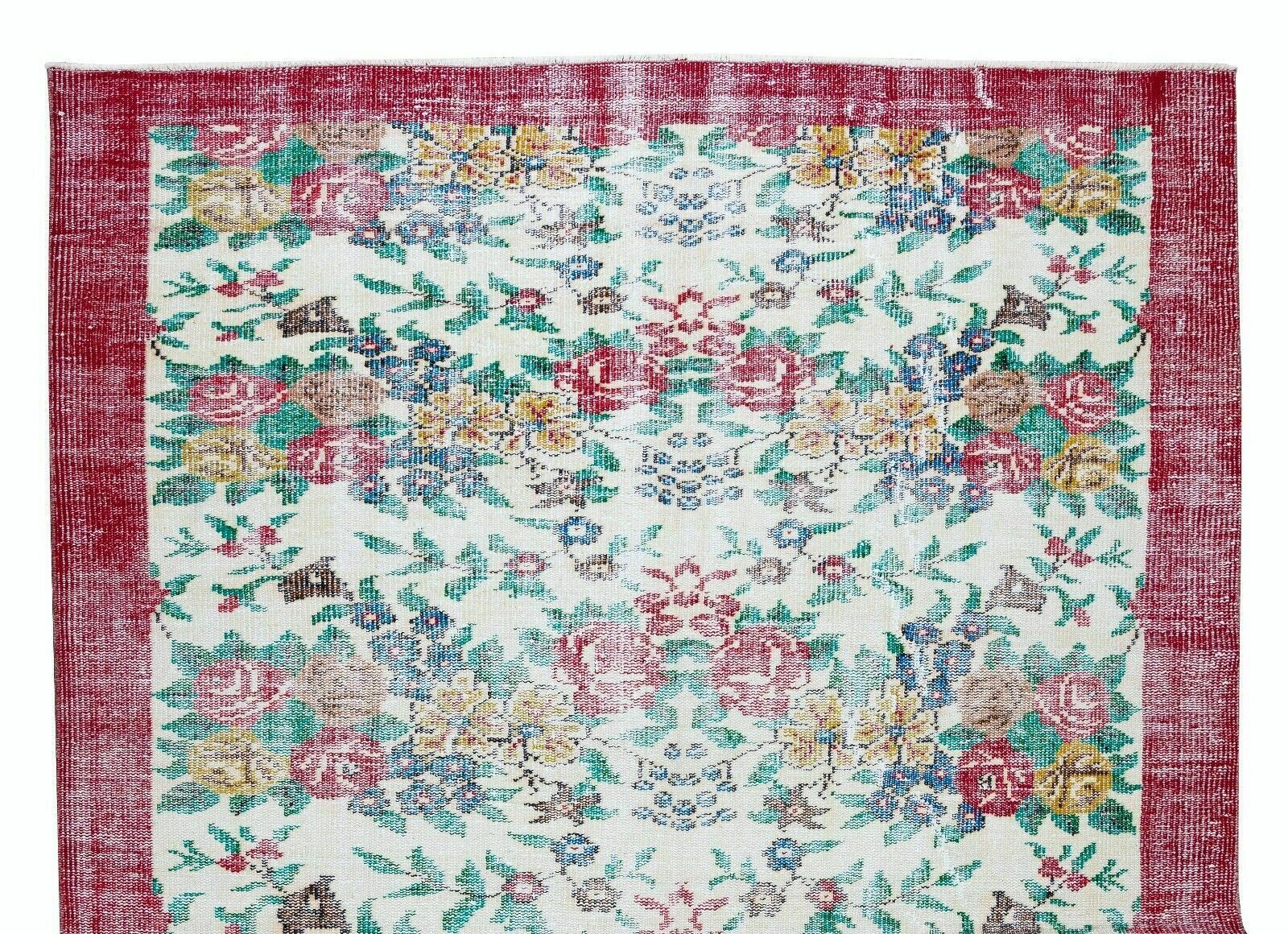 Authentic Floral Pattern Vintage Hand Knotted Anatolian Area Rug photo 418.0