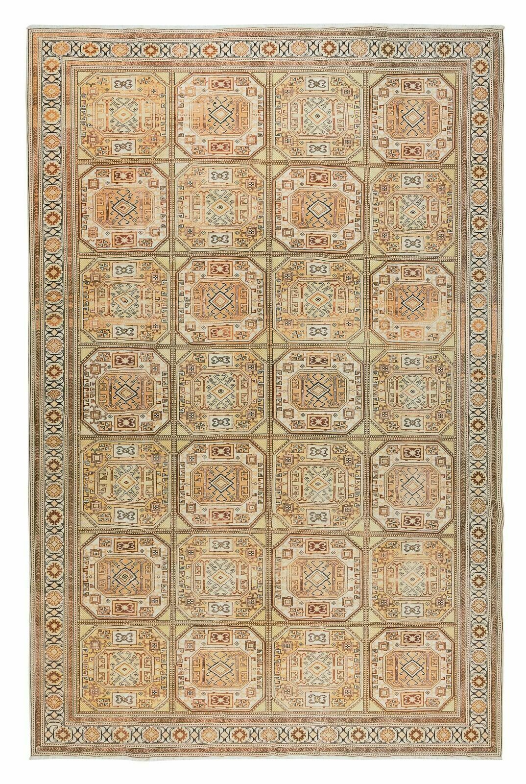 8.7x12.8 Ft Hand Knotted Vintage Turkish Kysari Rug, Geometric & Tribal Patterns