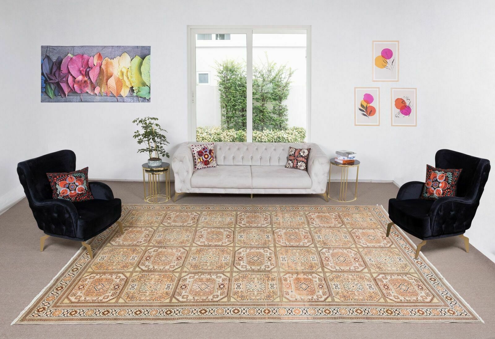 8.7x12.8 Ft Hand Knotted Vintage Turkish Kysari Rug, Geometric & Tribal Patterns photo furniture