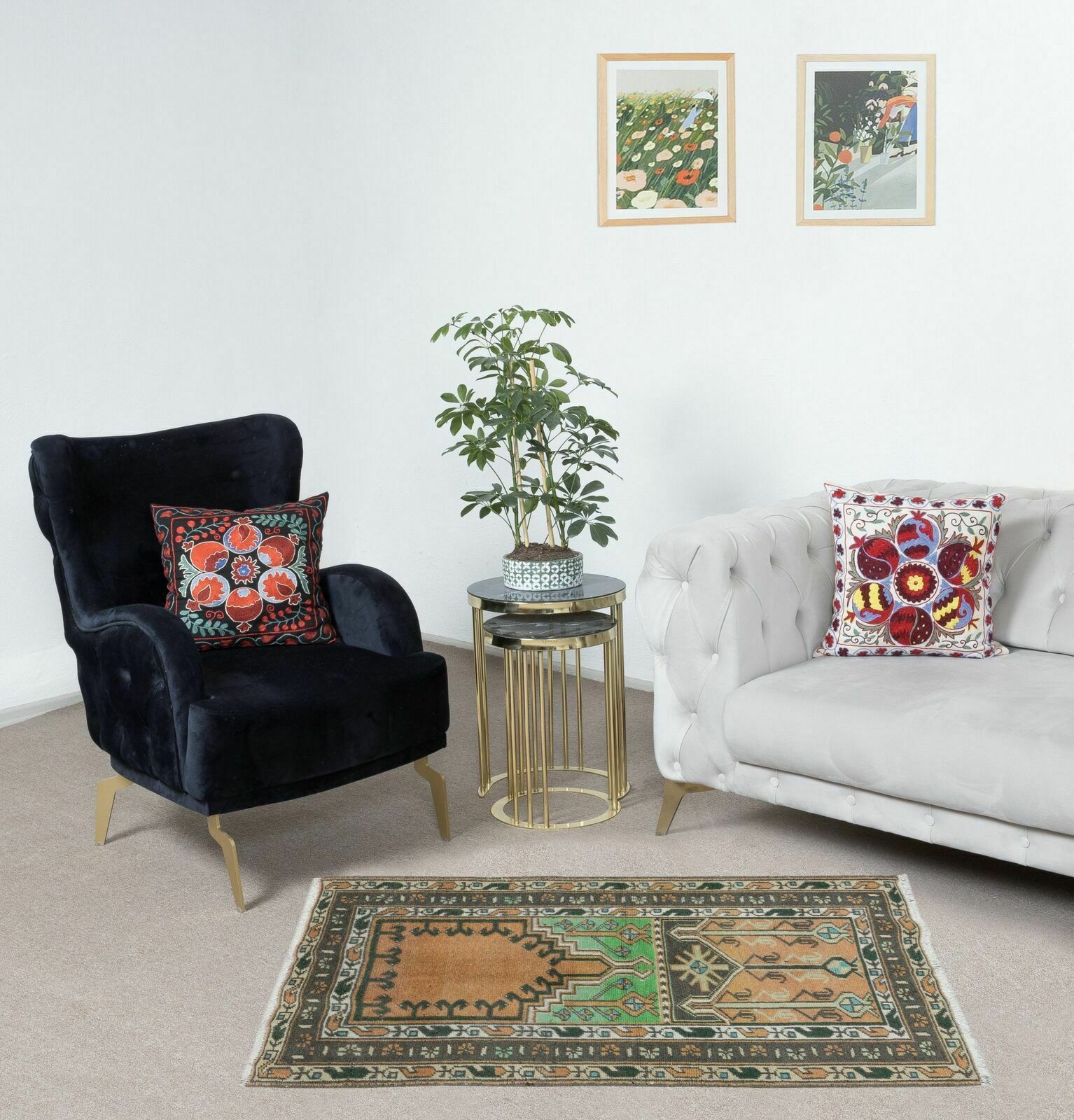 2.7x3.8 Ft Vintage Geometric Small Rug, Handmade Prayer Rug, Turkish Door Mat photo furniture